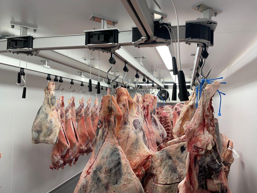 Kırmızı et soğuk hava deposu iç mekan görünümü