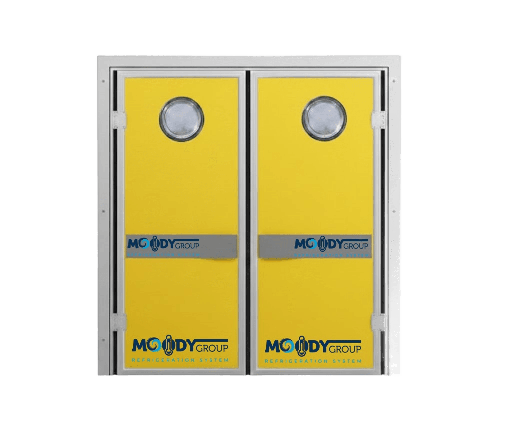 çift kanat camlı flip flap kapı geniş geçiş CE belgeli soğuk oda moody group