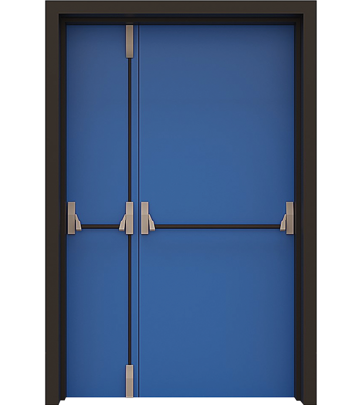 çift kanat yangın kapısı panik barlı mavi acil çıkış