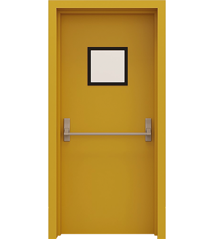 tek kanat camlı yangın kapısı sarı panik barlı acil çıkış