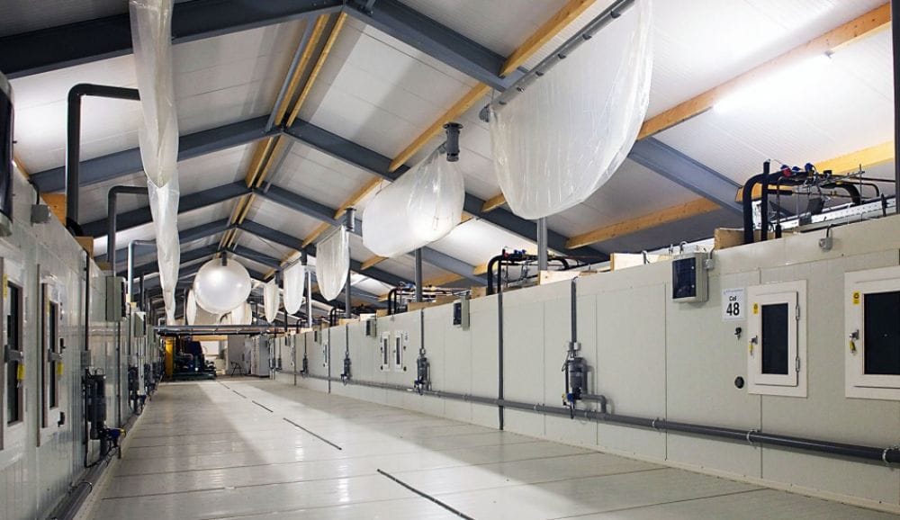 Atmosfer kontrollü depo sistem mimarisi — gaz toplama balonları koridor CA depo Moody Group